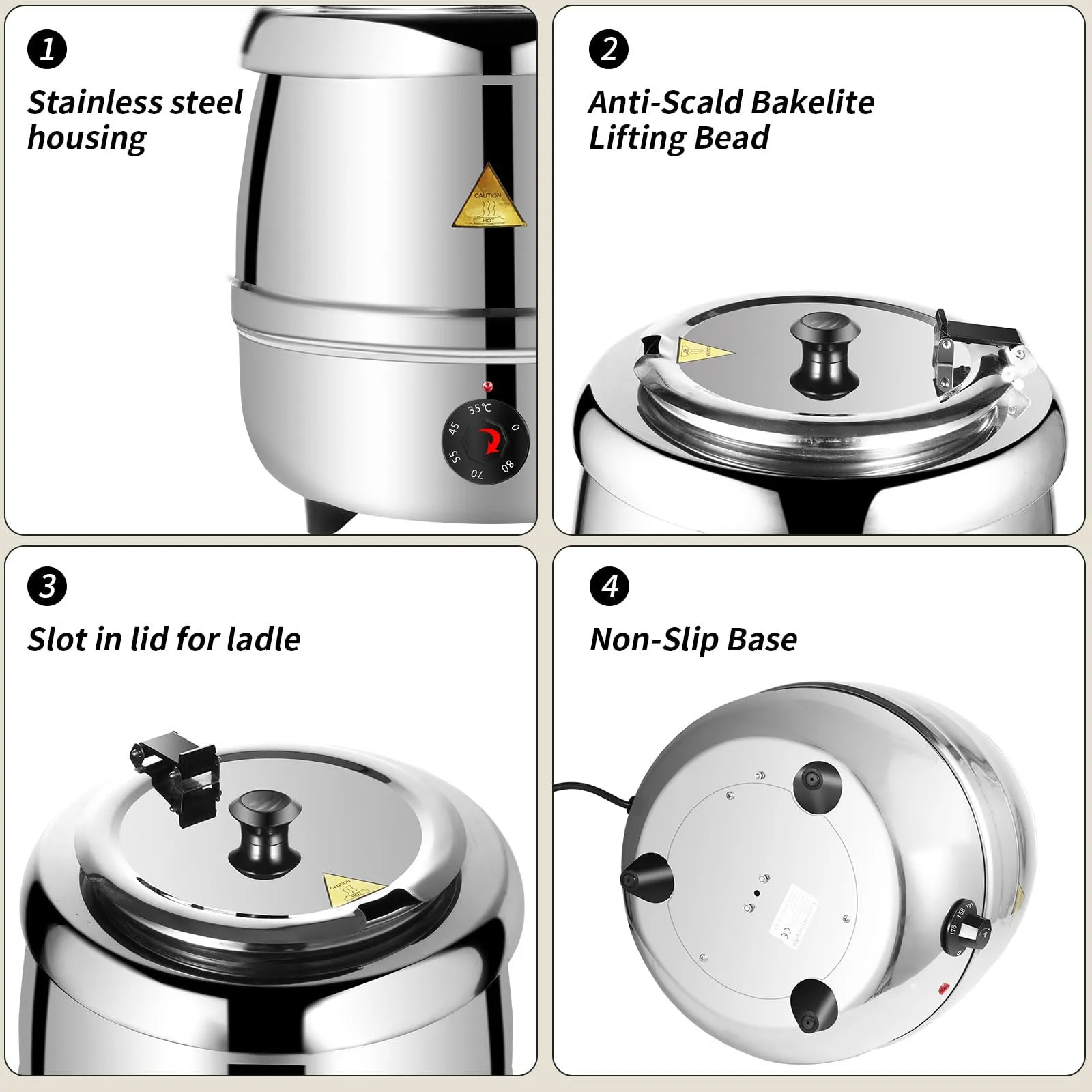 10L Restaurant Electric Buffet Food Warmer | Commercial Food Warmer | Soup Warmer | Silver