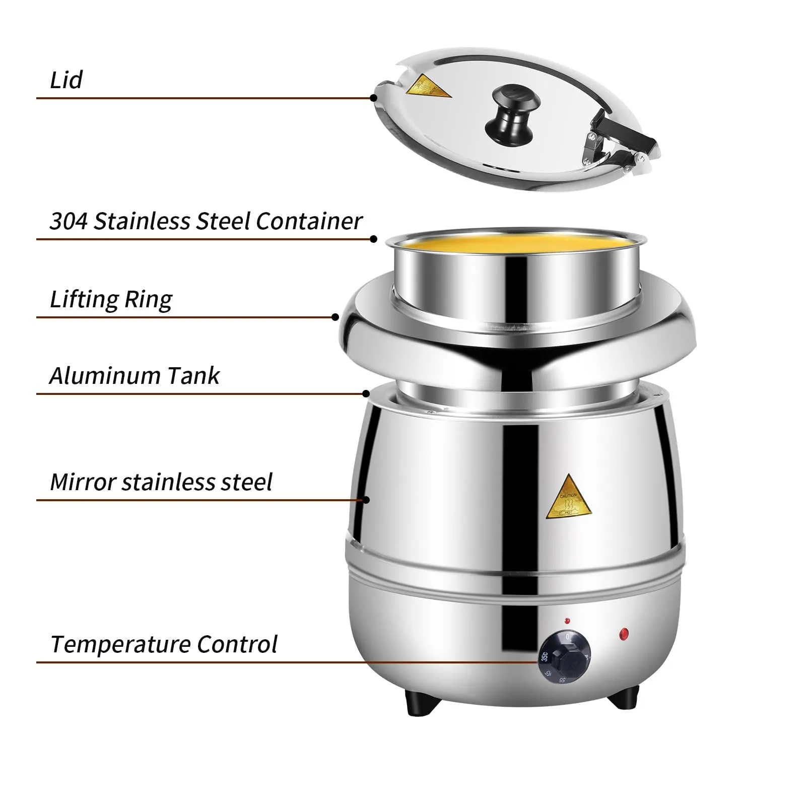 10L Restaurant Electric Buffet Food Warmer | Commercial Food Warmer | Soup Warmer | Silver