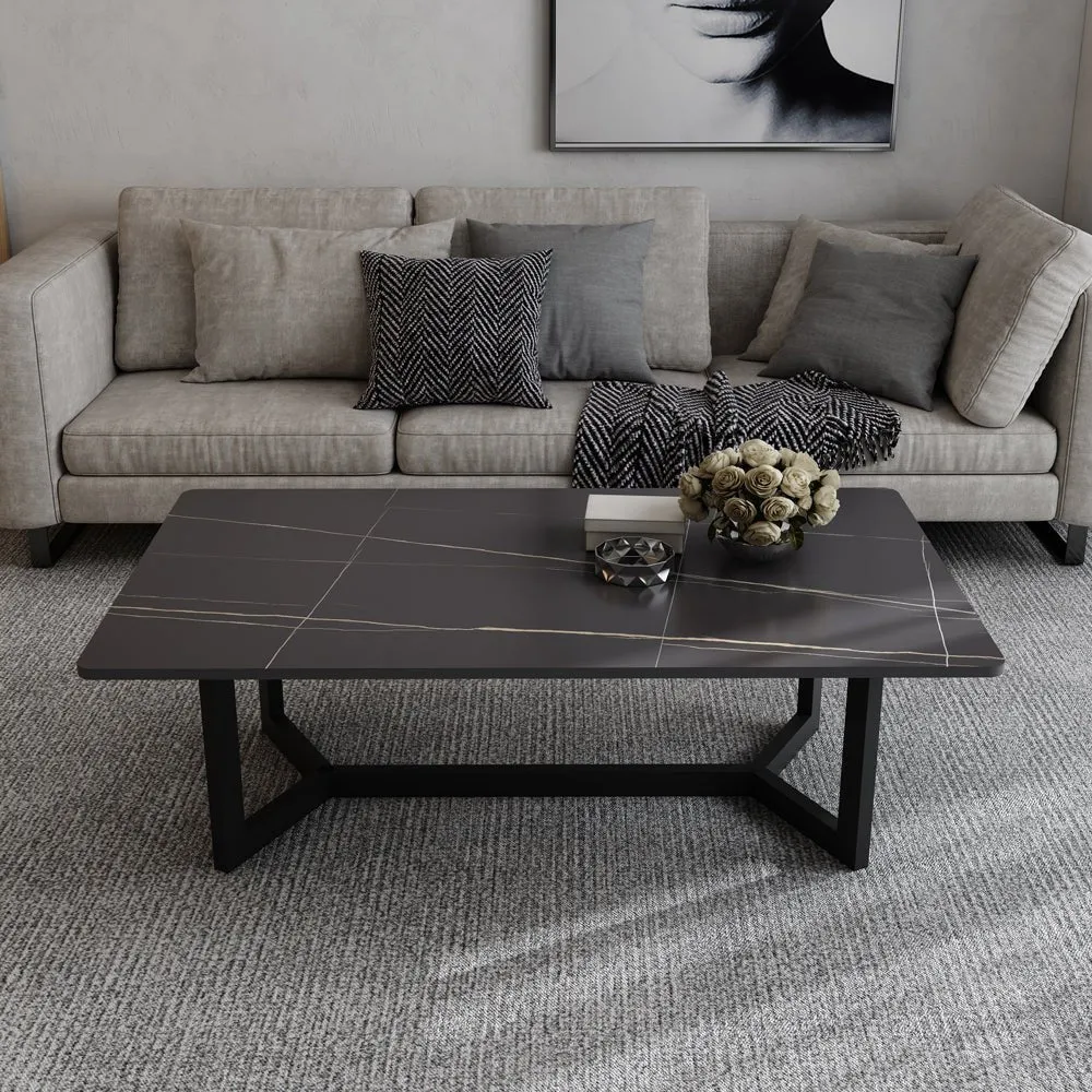 120x60cm Matte Grey Minimalist Slate Coffee Table | Marble Tea Table | Solid Metal Legs