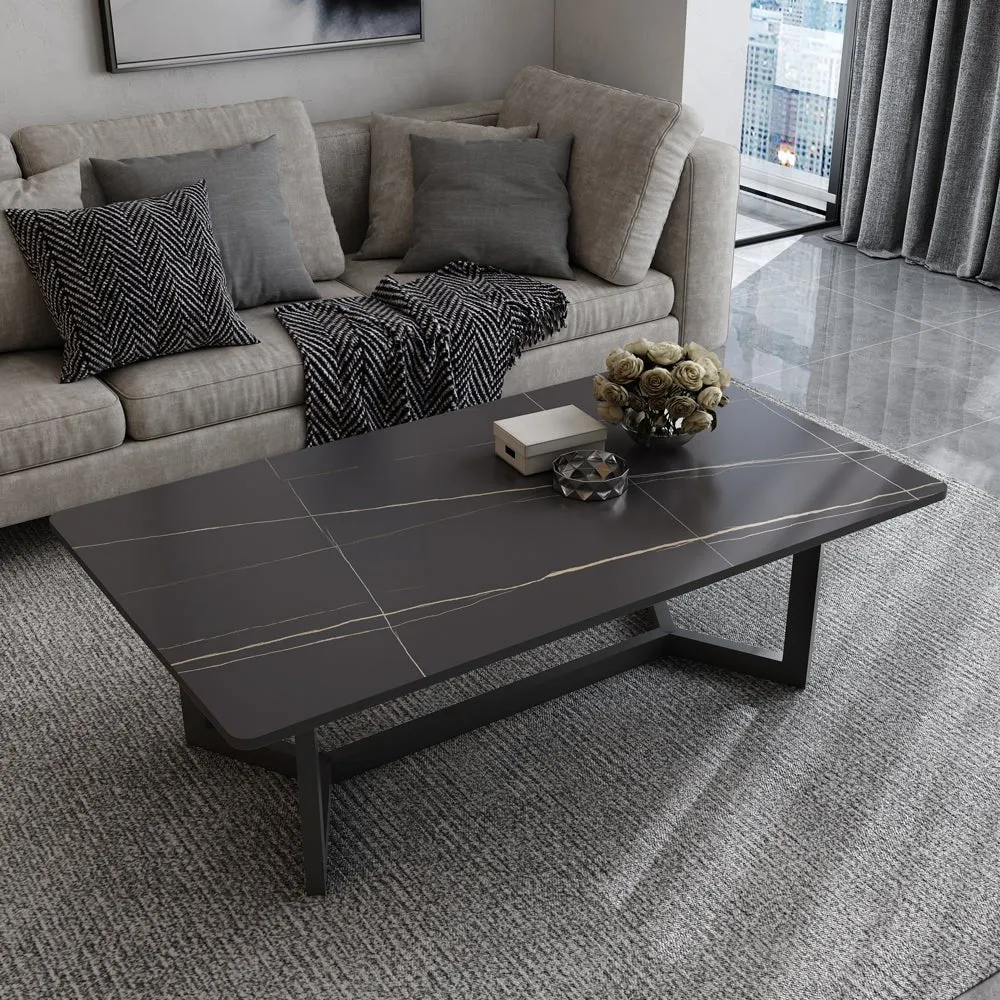 120x60cm Matte Grey Minimalist Slate Coffee Table | Marble Tea Table | Solid Metal Legs