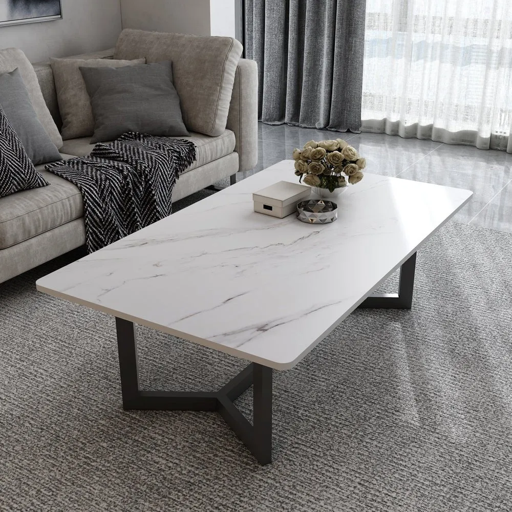 120x60cm Matte Grey Minimalist Slate Coffee Table | Marble Tea Table | Solid Metal Legs