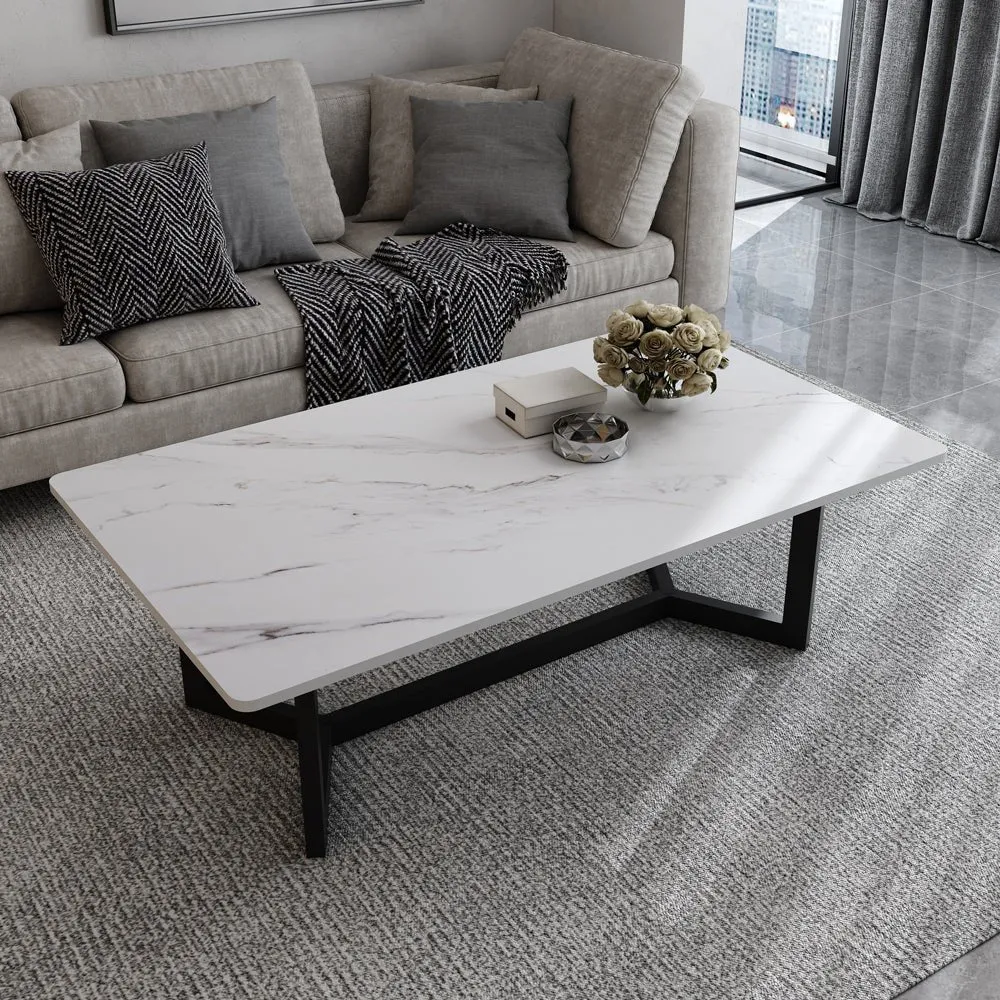 120x60cm Matte Grey Minimalist Slate Coffee Table | Marble Tea Table | Solid Metal Legs