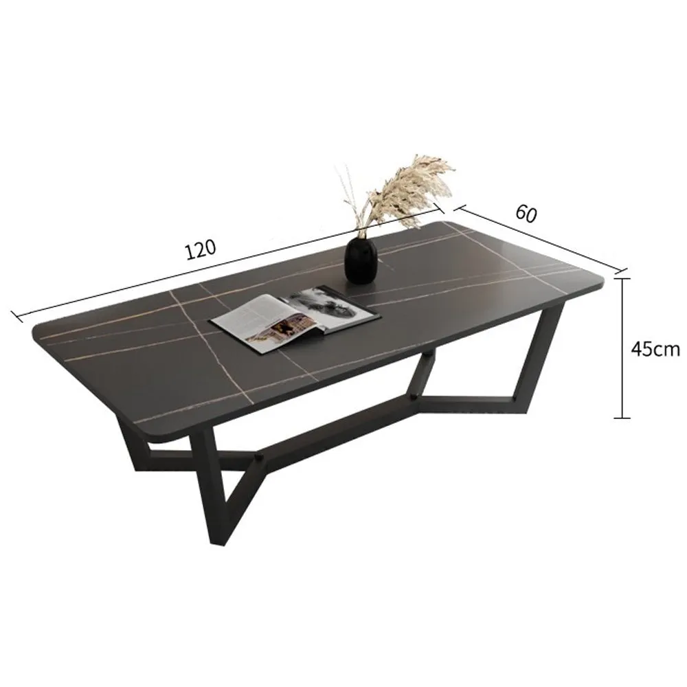 120x60cm Matte Grey Minimalist Slate Coffee Table | Marble Tea Table | Solid Metal Legs
