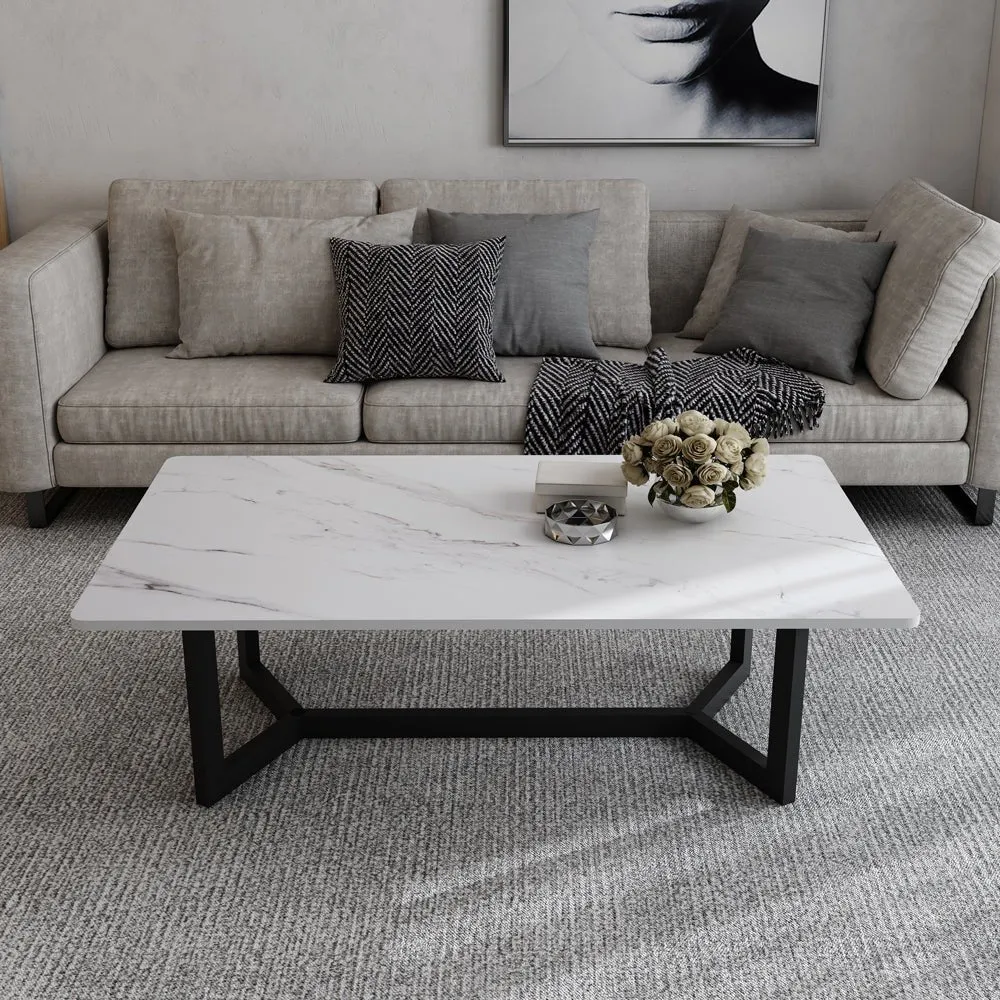 120x60cm Matte Grey Minimalist Slate Coffee Table | Marble Tea Table | Solid Metal Legs