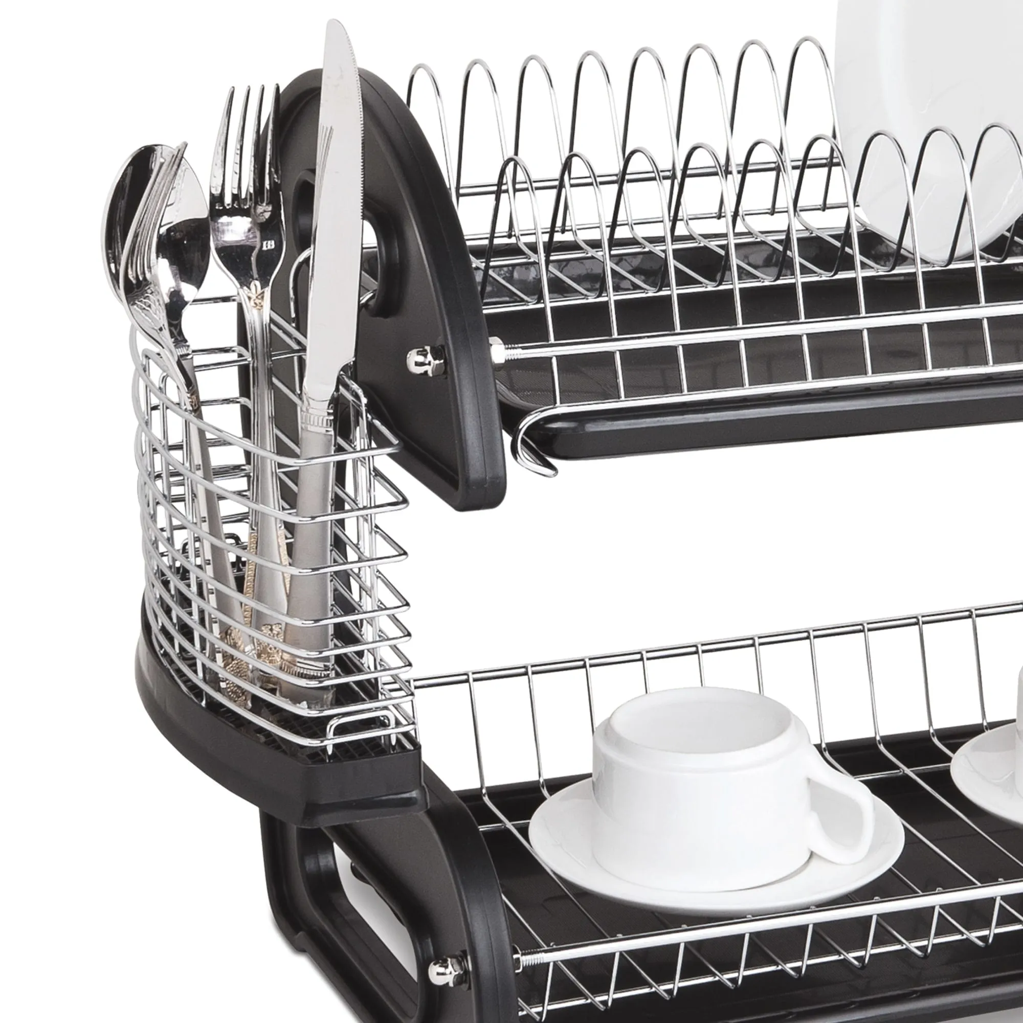 2 Tier Plastic Dish Drainer, Black