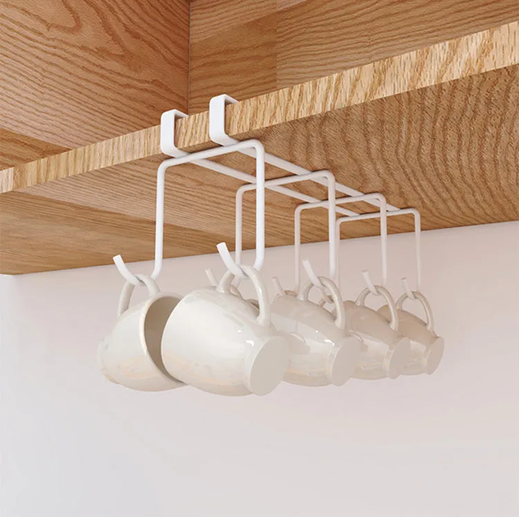 2Pack Under Cabinet 8 Hooks Cup Organizer Rack-White