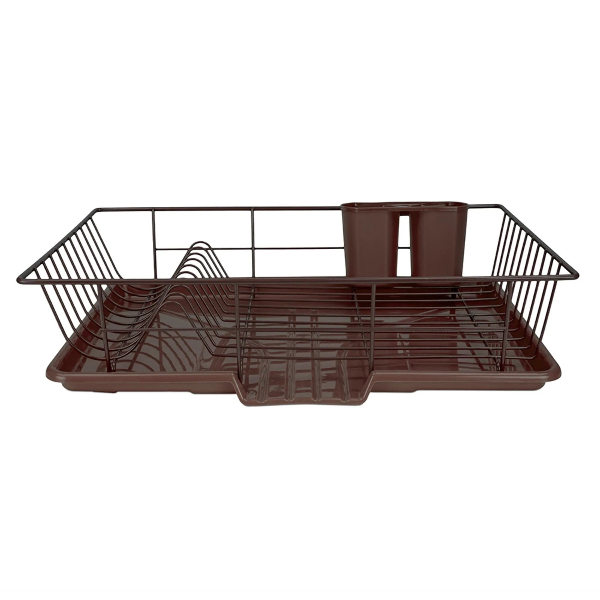 3 Piece Rust-Resistant Vinyl Dish Drainer with Self-Draining Drip Tray, Brown