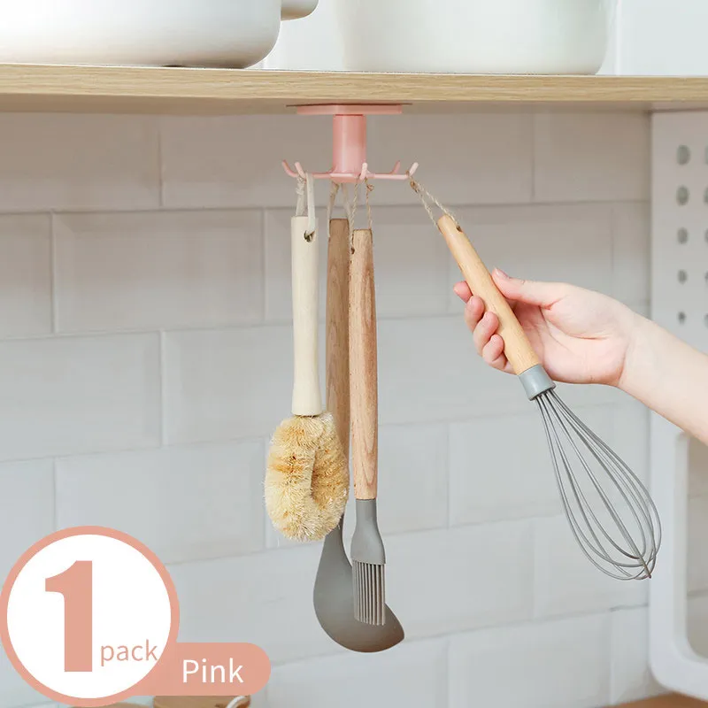 360 Degrees Rotated Kitchen Hooks Self Adhesive 6 Hooks