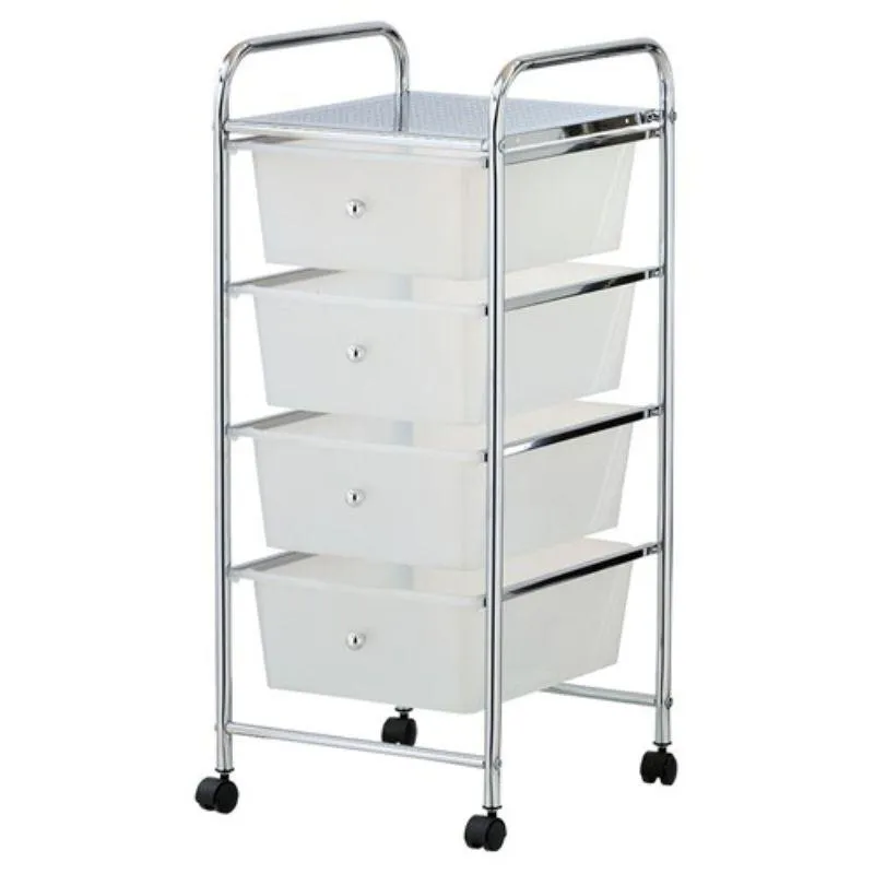 4 Clear Drawer Metal Trolley with Wheels - 32cm x 36.5cm x 76cm