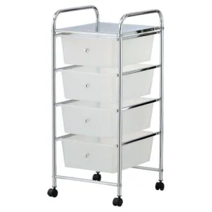 4 Clear Drawer Metal Trolley with Wheels - 32cm x 36.5cm x 76cm