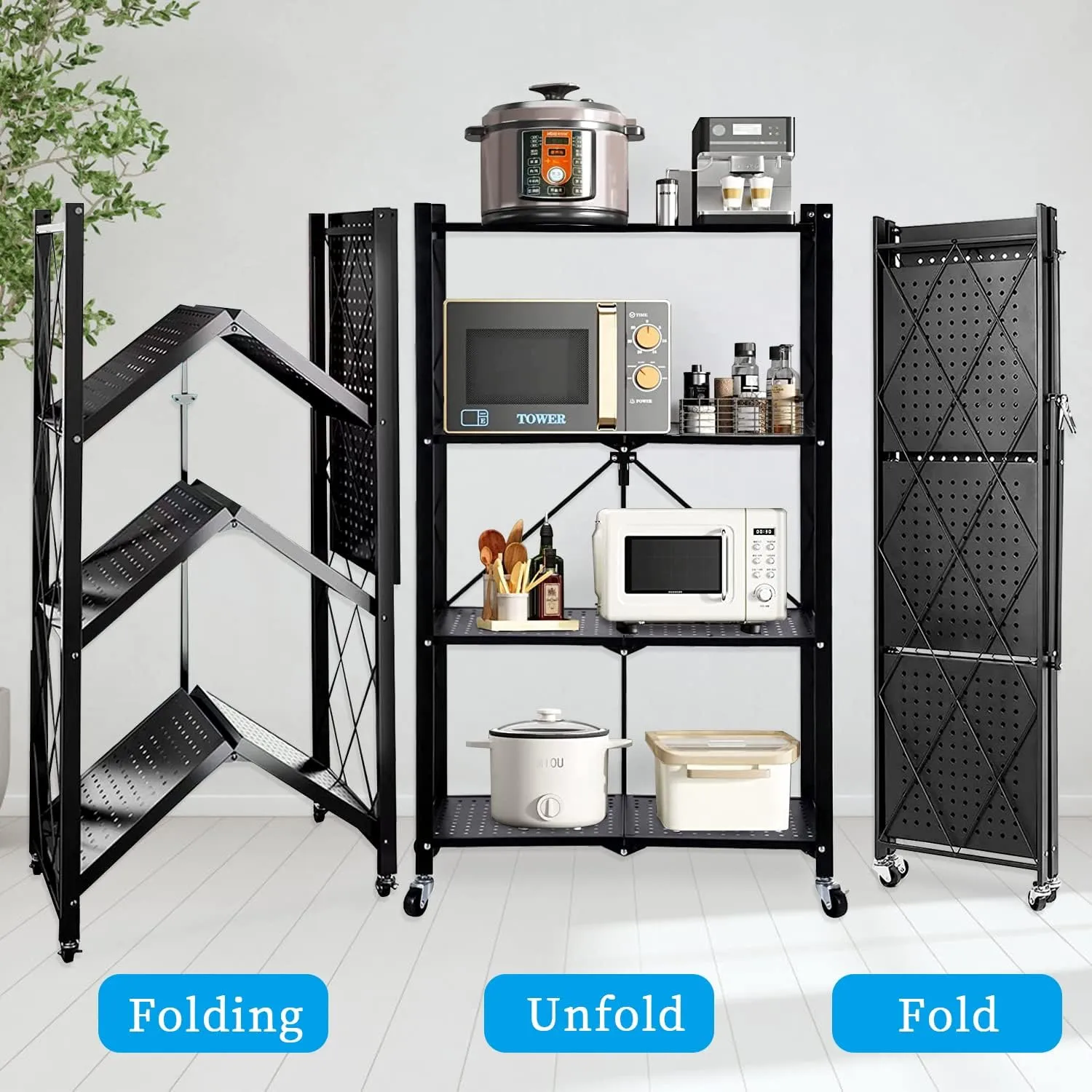 4 Tier Metal Shelves Units Garage Storage Rack Trolley Hz-4