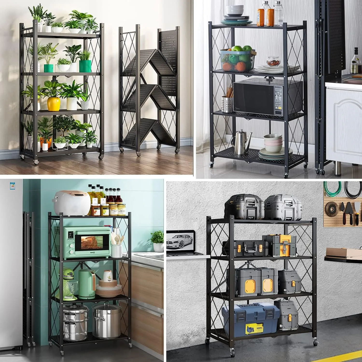 4 Tier Metal Shelves Units Garage Storage Rack Trolley Hz-4