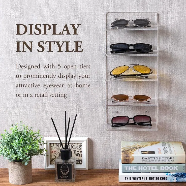 5 Tier Clear Acrylic Sunglasses Holder Rack, Retail Eyewear Showcase Storage Organizer