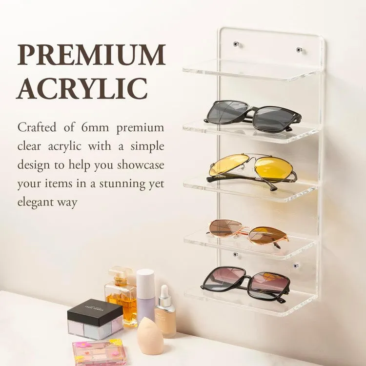 5 Tier Clear Acrylic Sunglasses Holder Rack, Retail Eyewear Showcase Storage Organizer