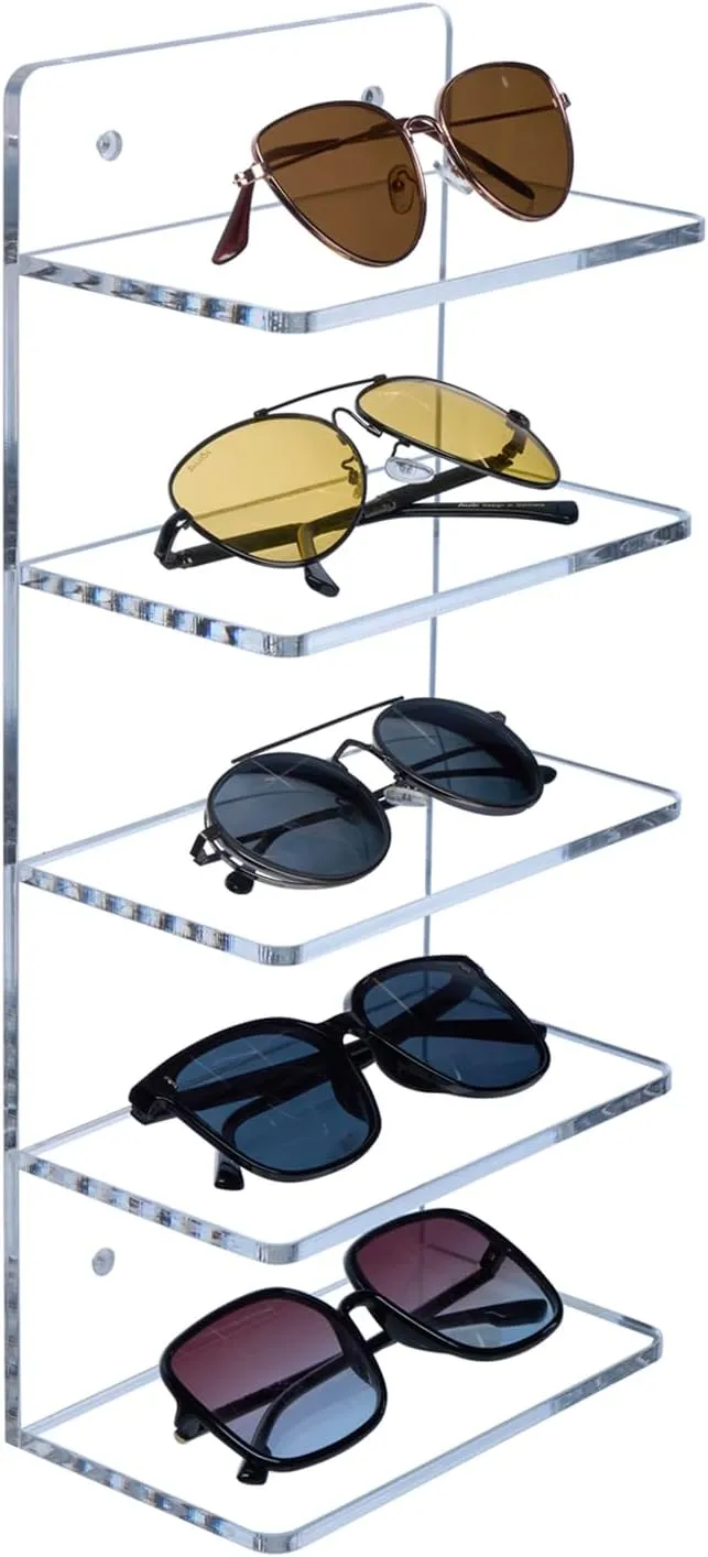 5 Tier Clear Acrylic Sunglasses Holder Rack, Retail Eyewear Showcase Storage Organizer