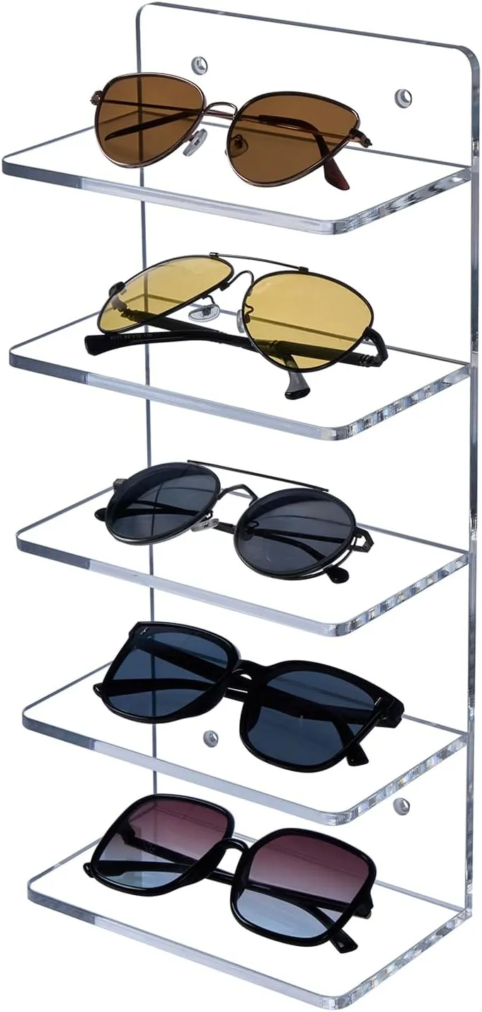 5 Tier Clear Acrylic Sunglasses Holder Rack, Retail Eyewear Showcase Storage Organizer