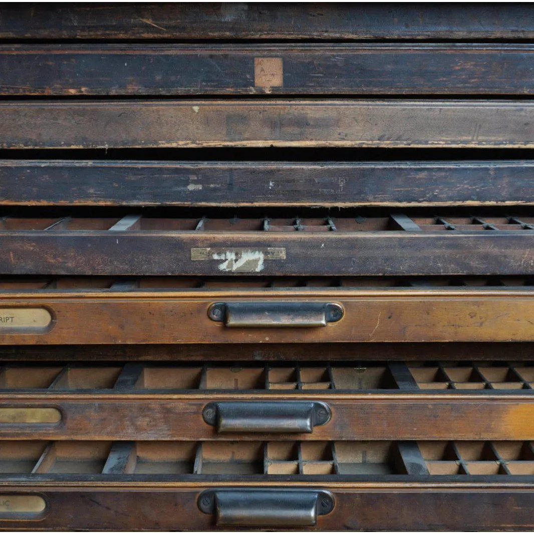 Antique Typsetting Drawer Unit - printers storage drawers