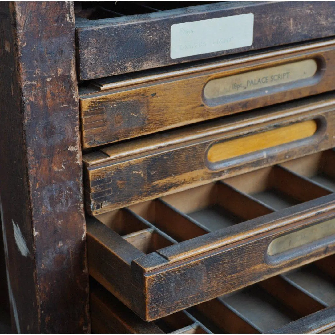 Antique Typsetting Drawer Unit - printers storage drawers