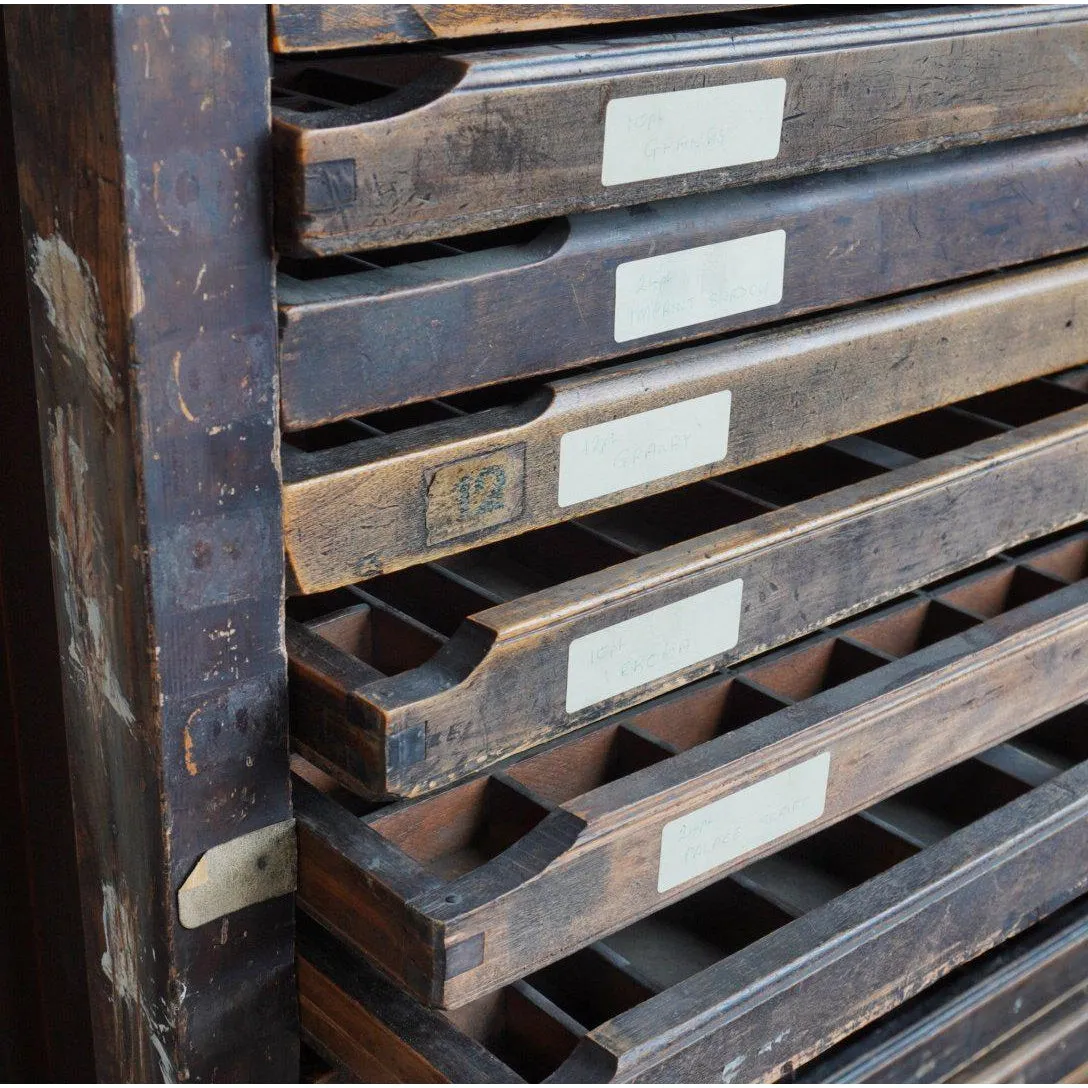 Antique Typsetting Drawer Unit - printers storage drawers