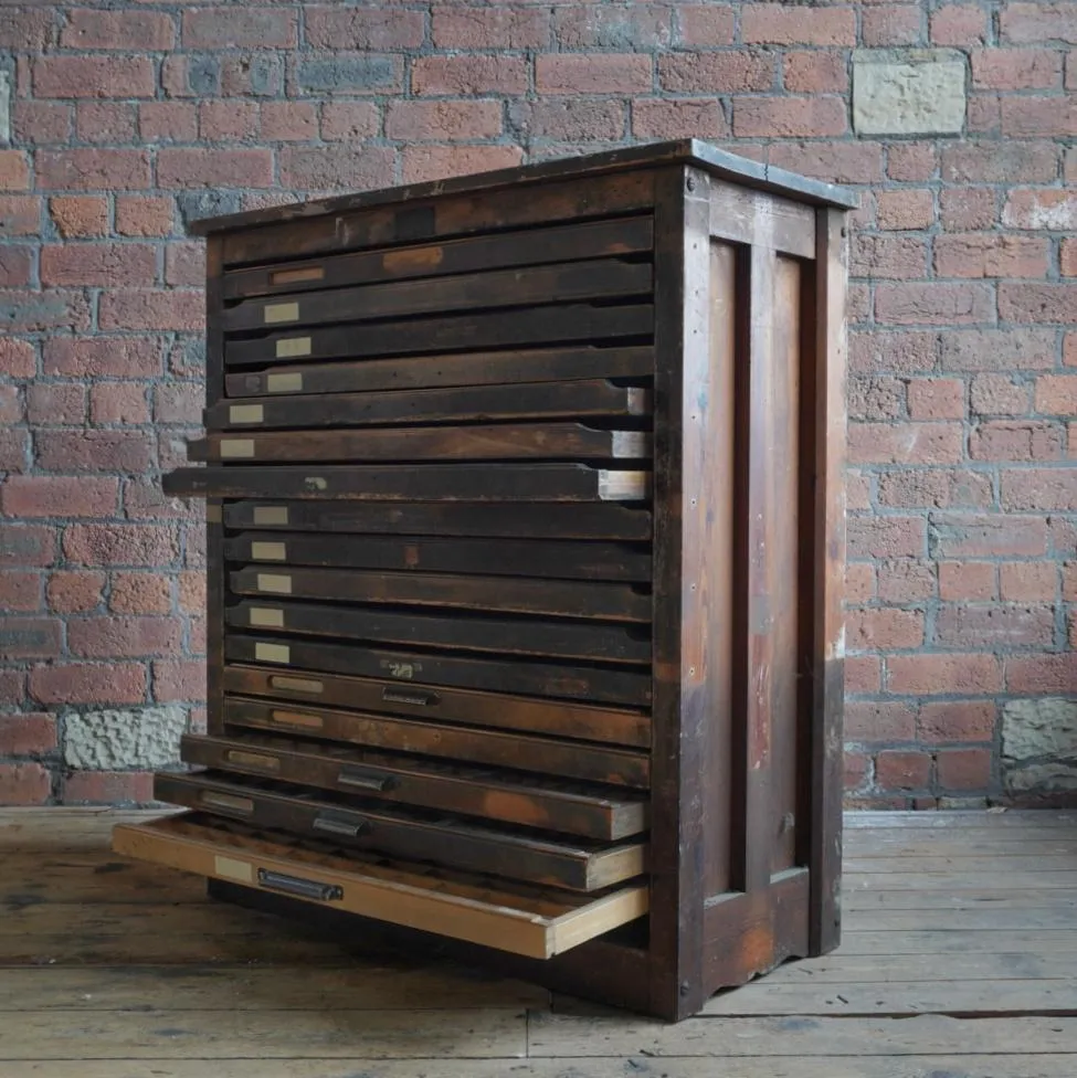 Antique Typsetting Drawer Unit - printers storage drawers