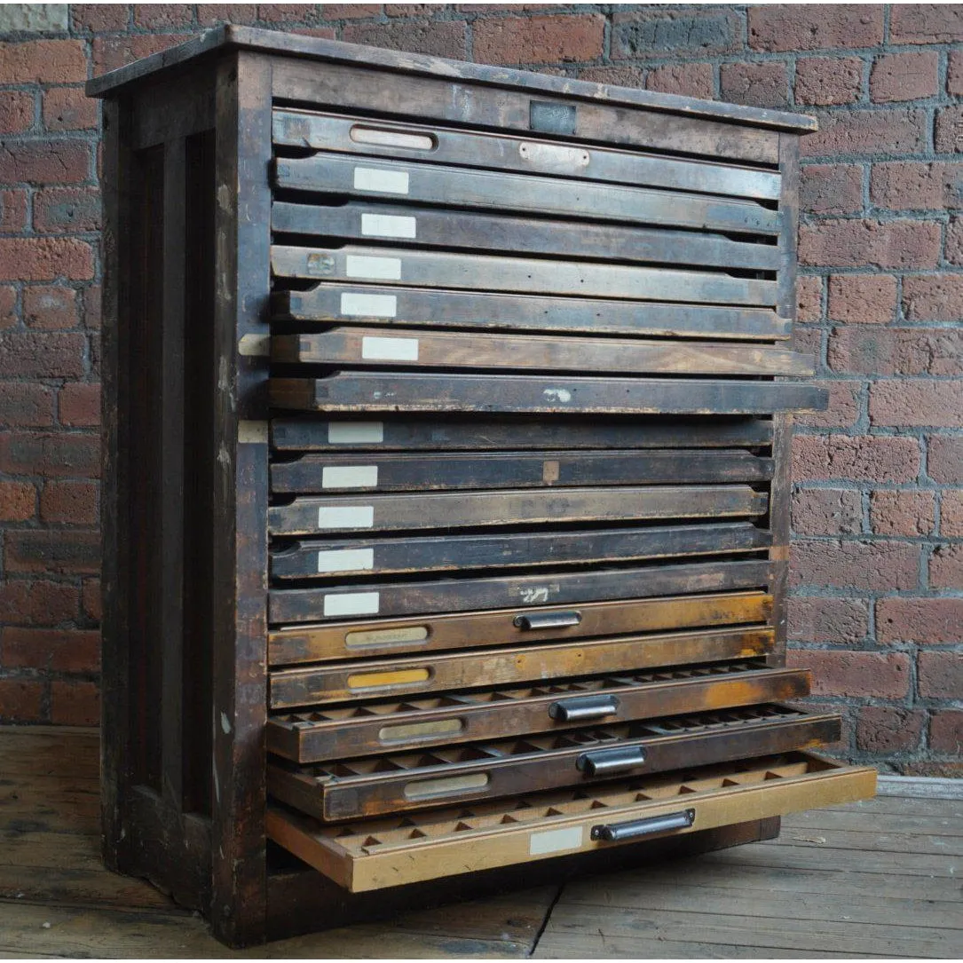 Antique Typsetting Drawer Unit - printers storage drawers