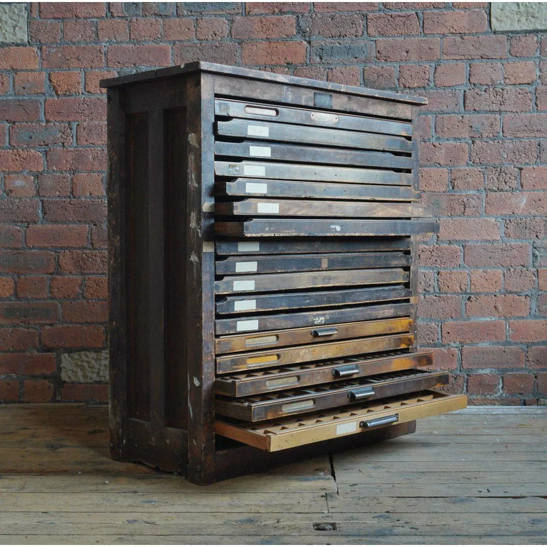 Antique Typsetting Drawer Unit - printers storage drawers