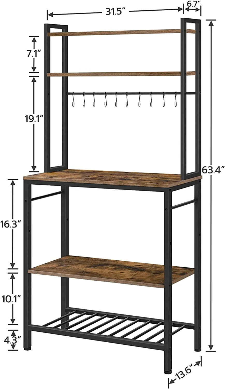Baker's Rack, Kitchen Storage Shelf Rack with Adjustable Bottom Shelf