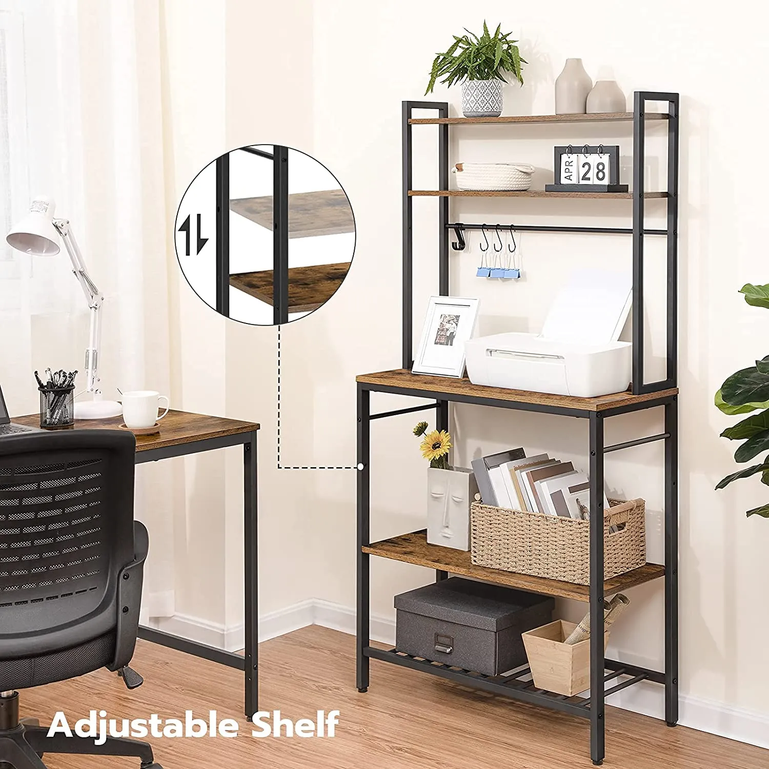 Baker's Rack, Kitchen Storage Shelf Rack with Adjustable Bottom Shelf