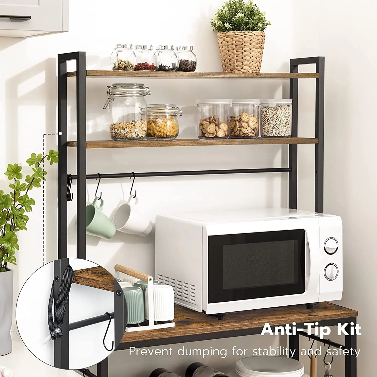 Baker's Rack, Kitchen Storage Shelf Rack with Adjustable Bottom Shelf
