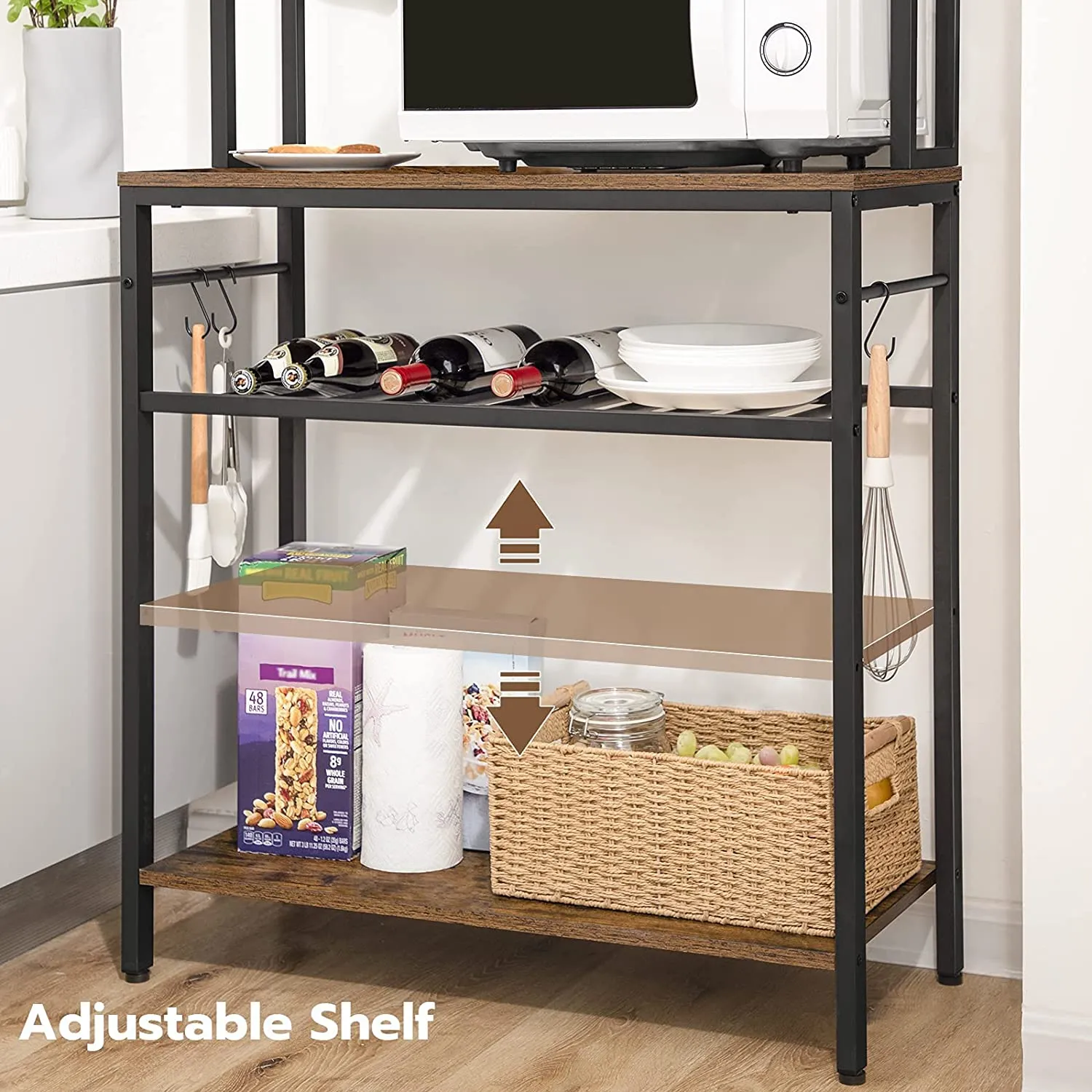 Baker's Rack, Kitchen Storage Shelf Rack with Adjustable Bottom Shelf