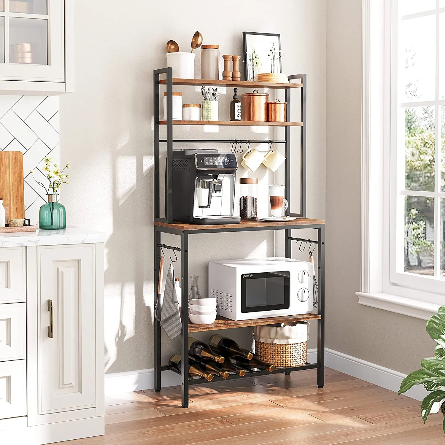 Baker's Rack, Kitchen Storage Shelf Rack with Adjustable Bottom Shelf