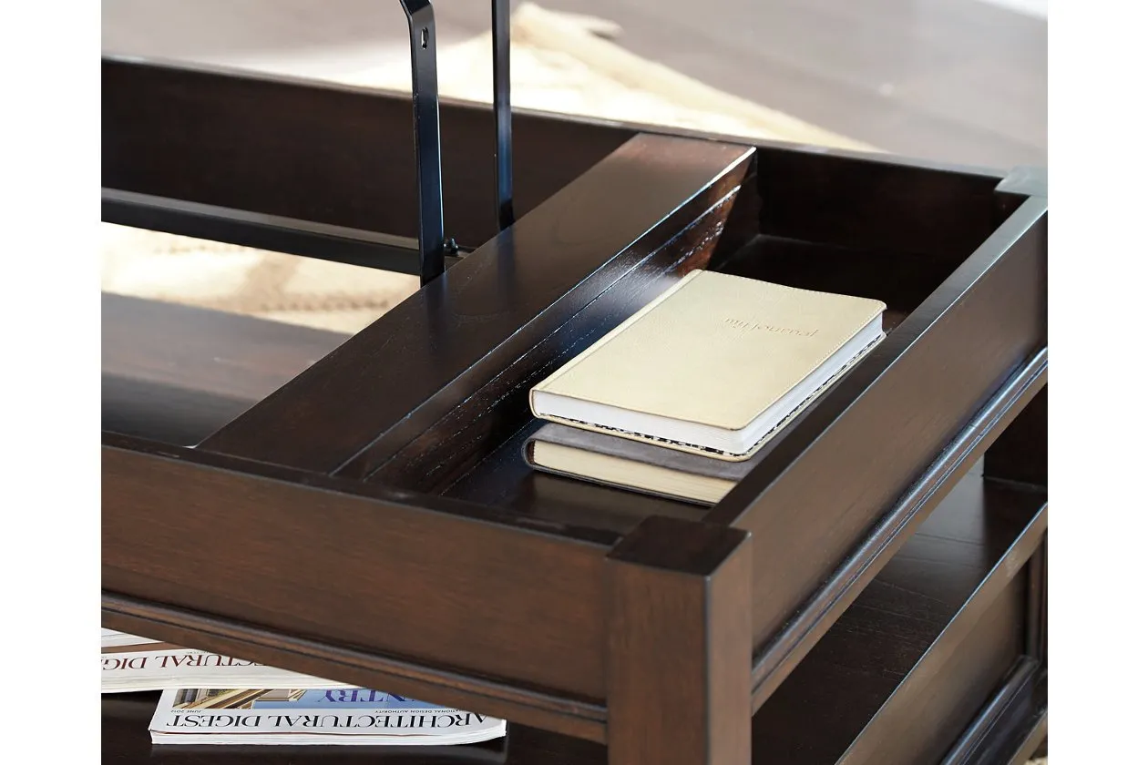 Barilanni Dark Brown Coffee Table with Lift Top