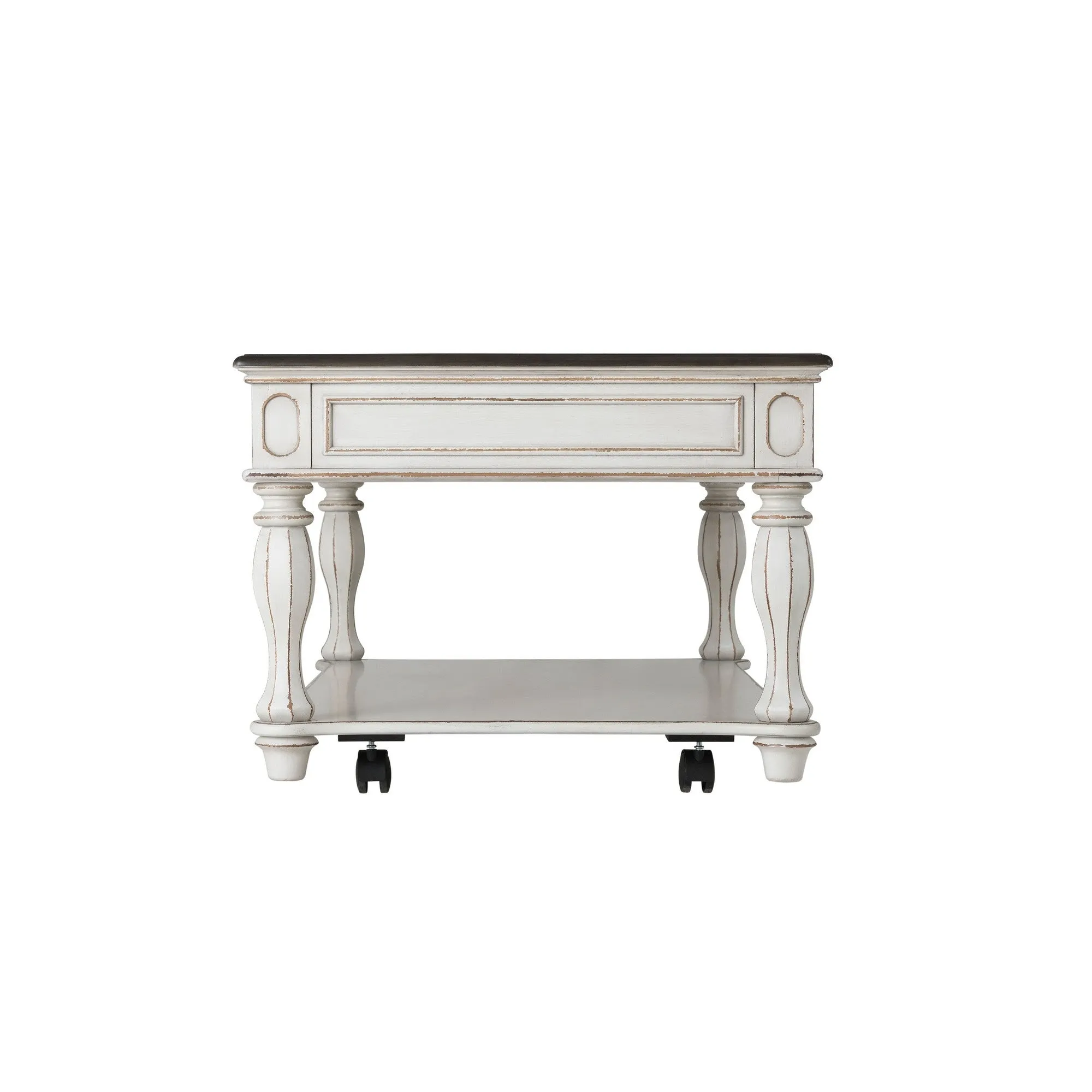 Benzara 20 Inch 1 Drawer Coffee Table with Bottom Shelf, White and Brown