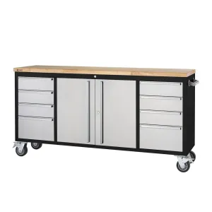 Black & Stainless Steel Rolling Workbench 72" x 19"
