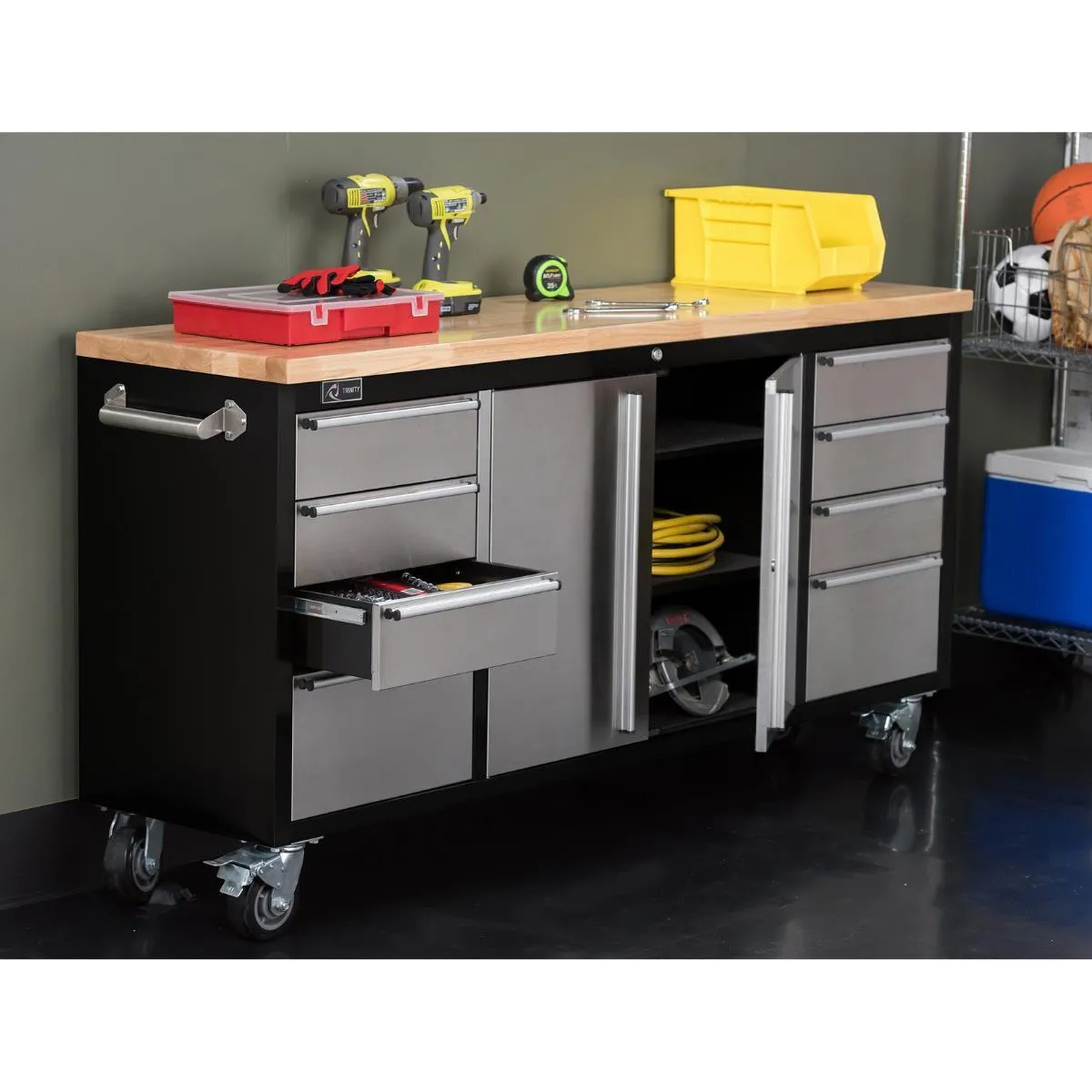 Black & Stainless Steel Rolling Workbench 72" x 19"