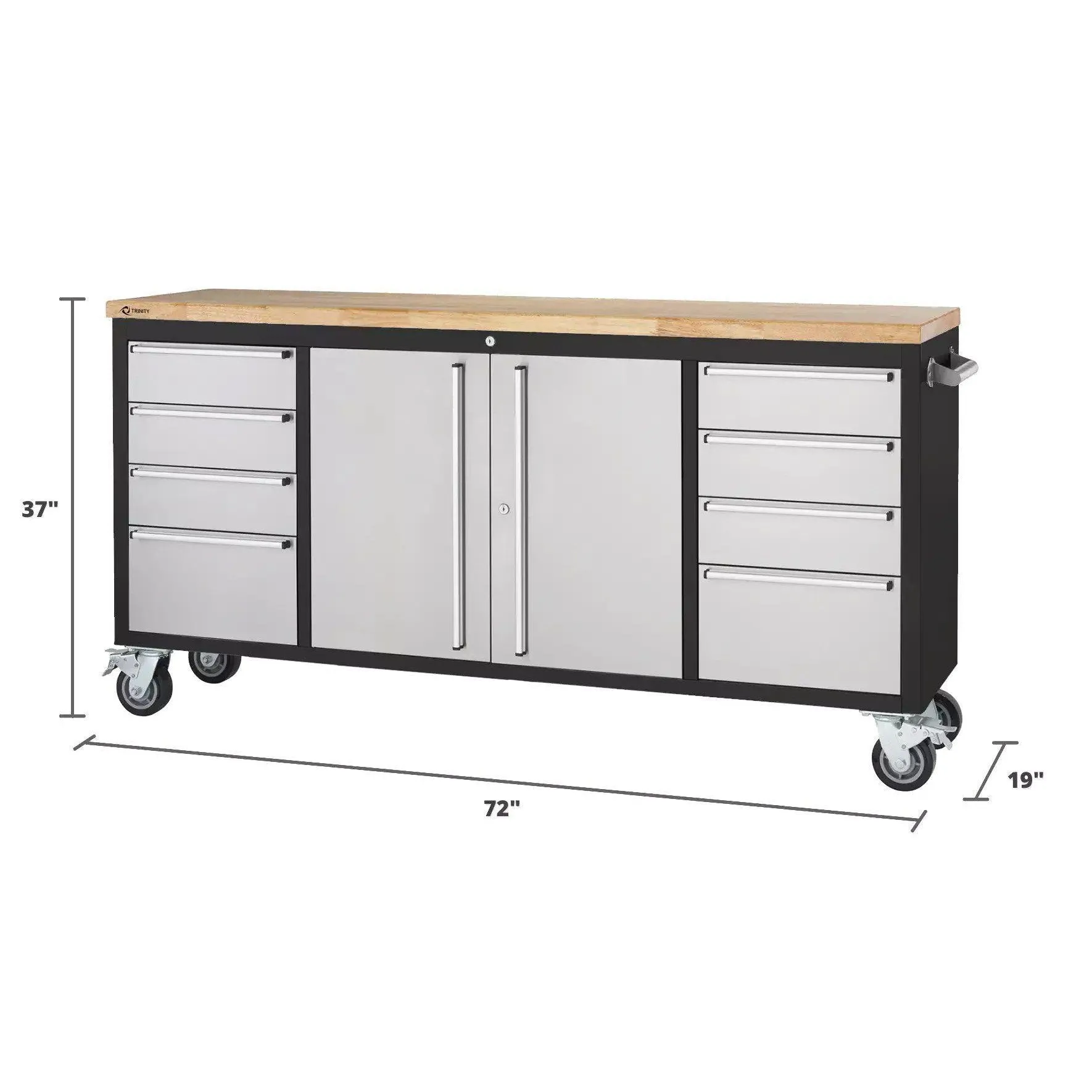 Black & Stainless Steel Rolling Workbench 72" x 19"