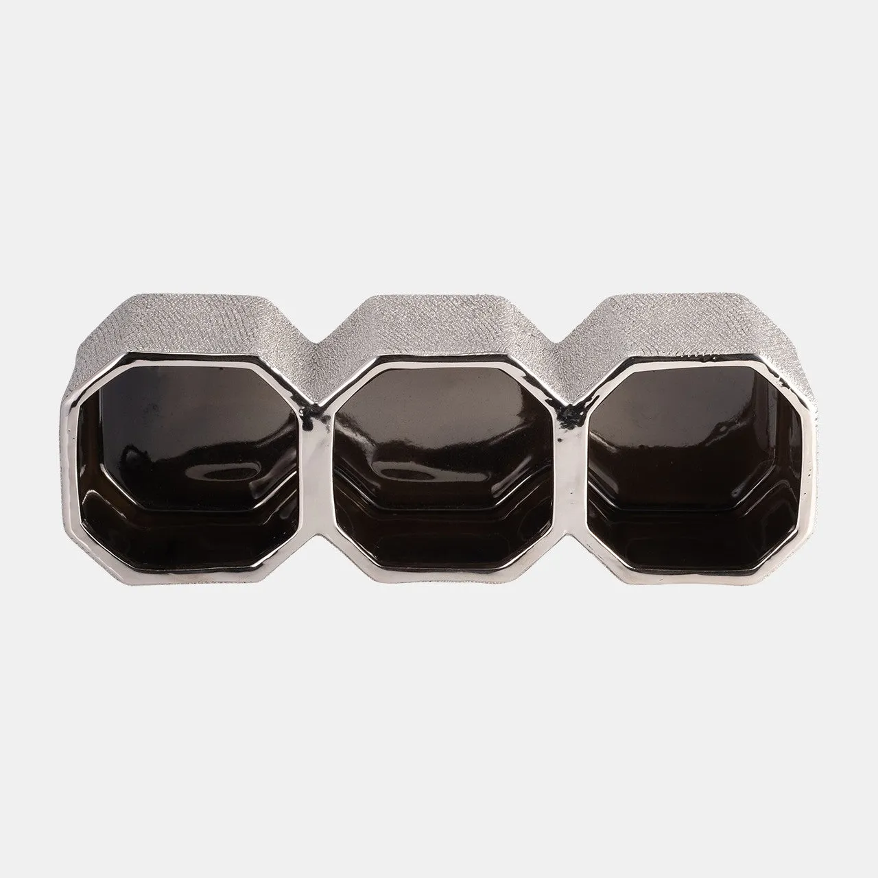 Ceramic 4" 3-cup Pencil Holder, Silver
