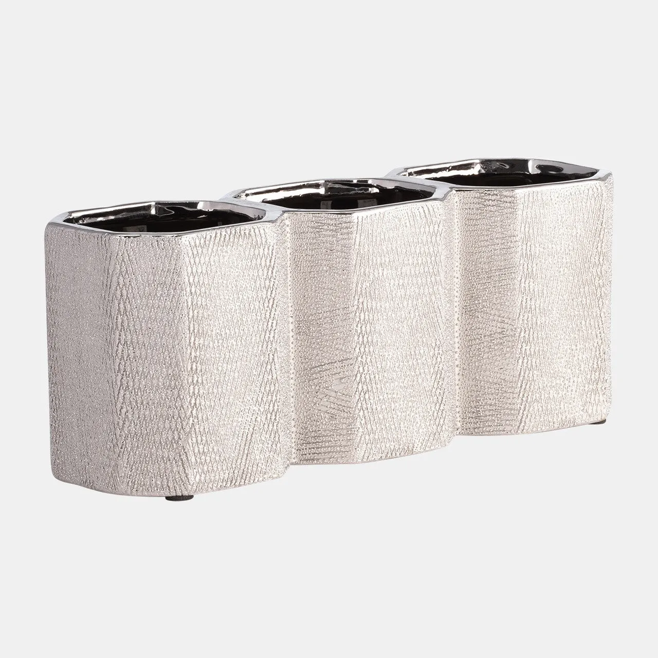 Ceramic 4" 3-cup Pencil Holder, Silver