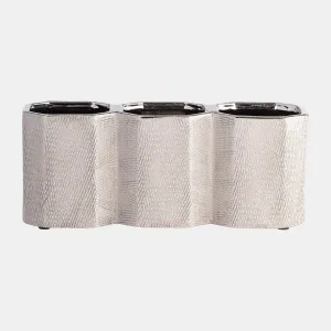 Ceramic 4" 3-cup Pencil Holder, Silver