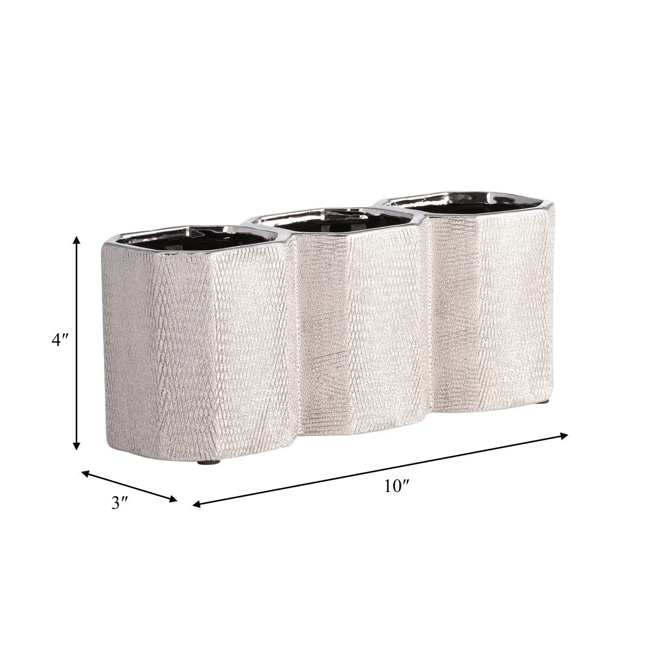 Ceramic 4" 3-cup Pencil Holder, Silver