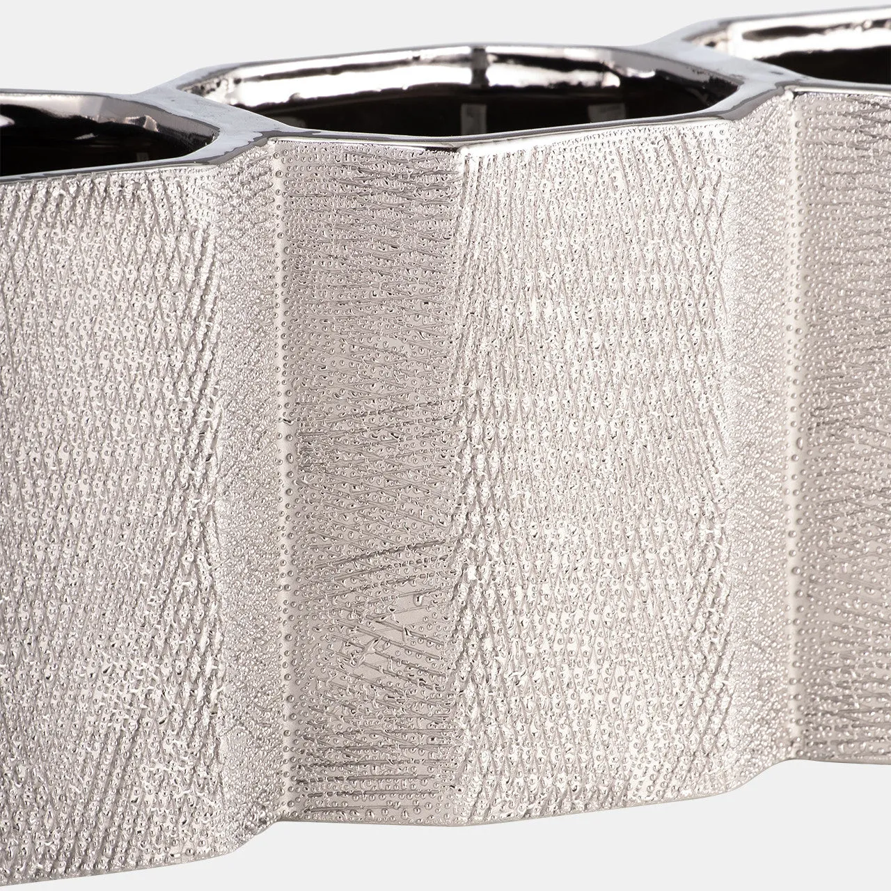 Ceramic 4" 3-cup Pencil Holder, Silver