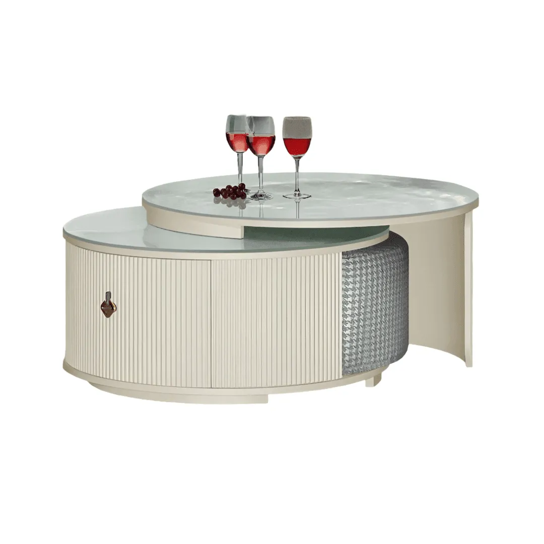 Charlotte Extendable Coffee Table with Sintered Stone Top   2 Fabric Stools