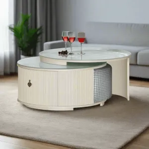 Charlotte Extendable Coffee Table with Sintered Stone Top   2 Fabric Stools