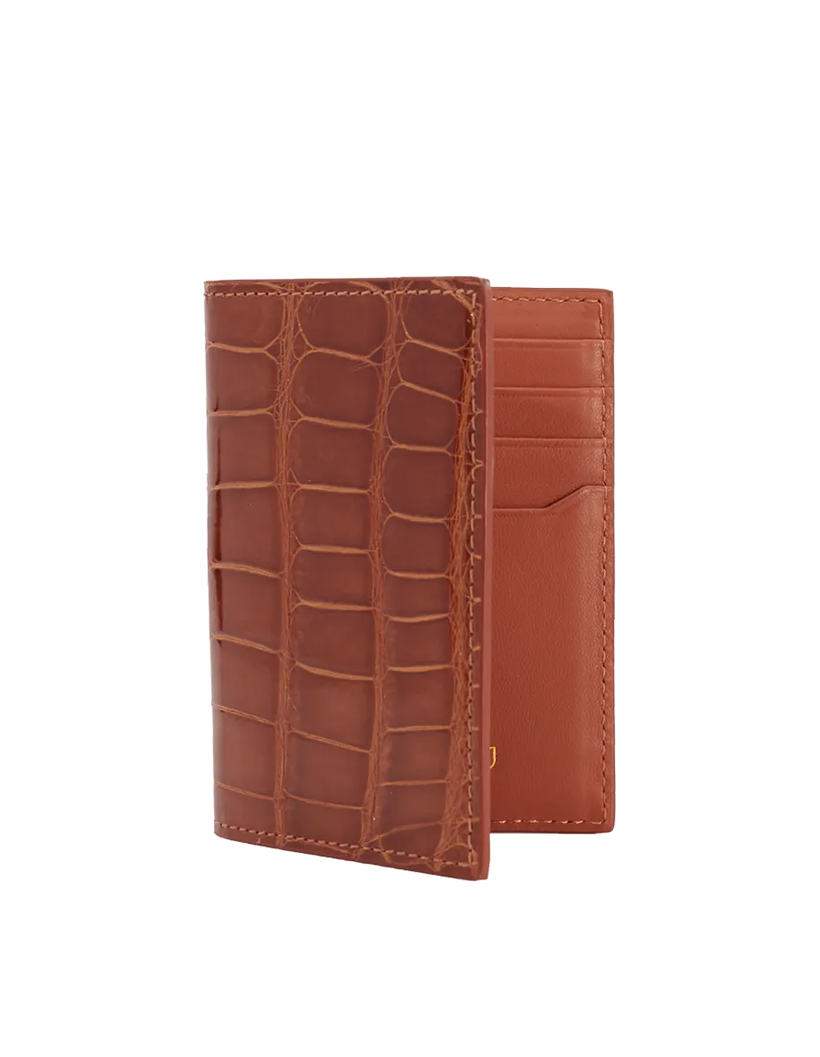 Cinnamon Brown Crocodile Bi-Fold Holder