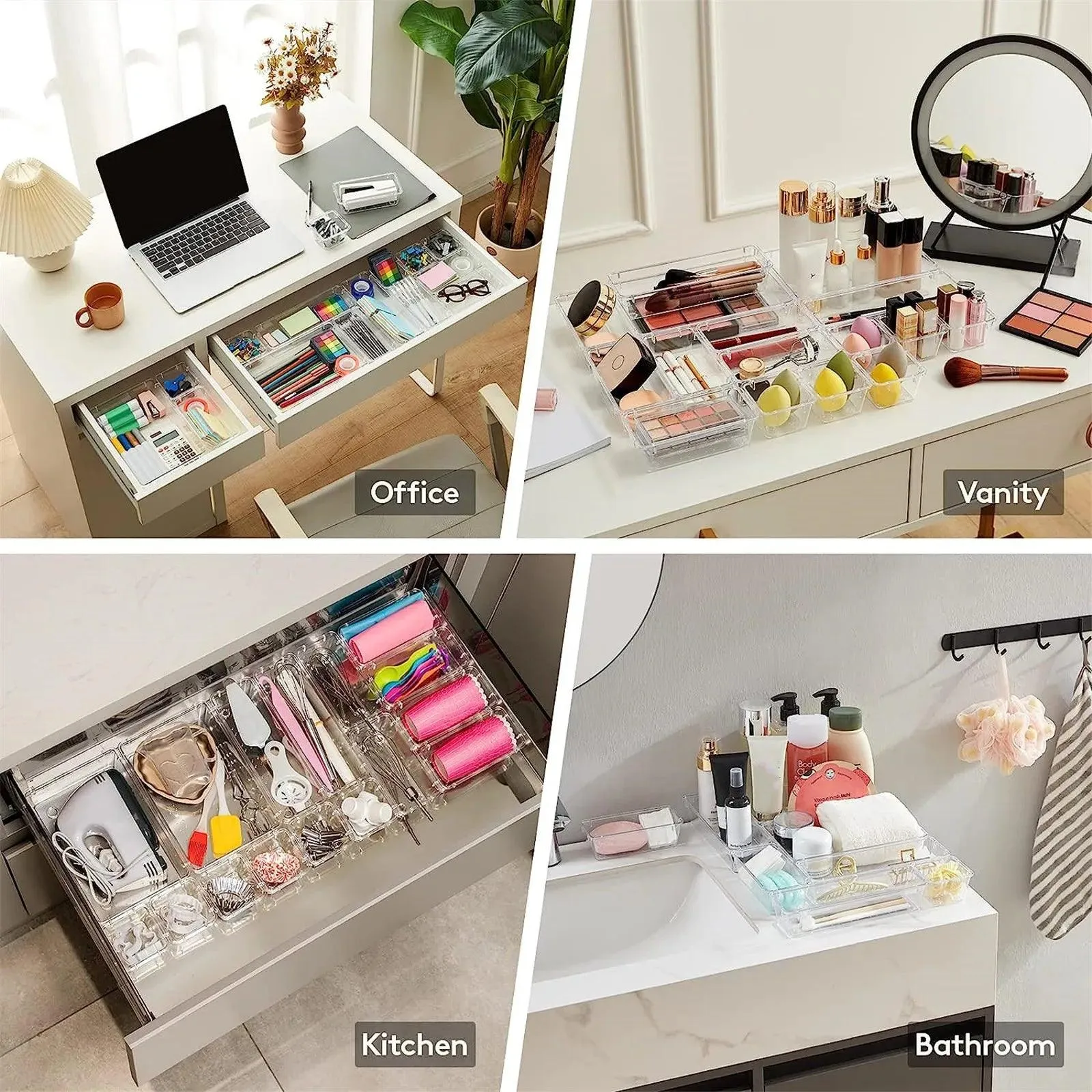 Clear Plastic Drawer Organizers Set