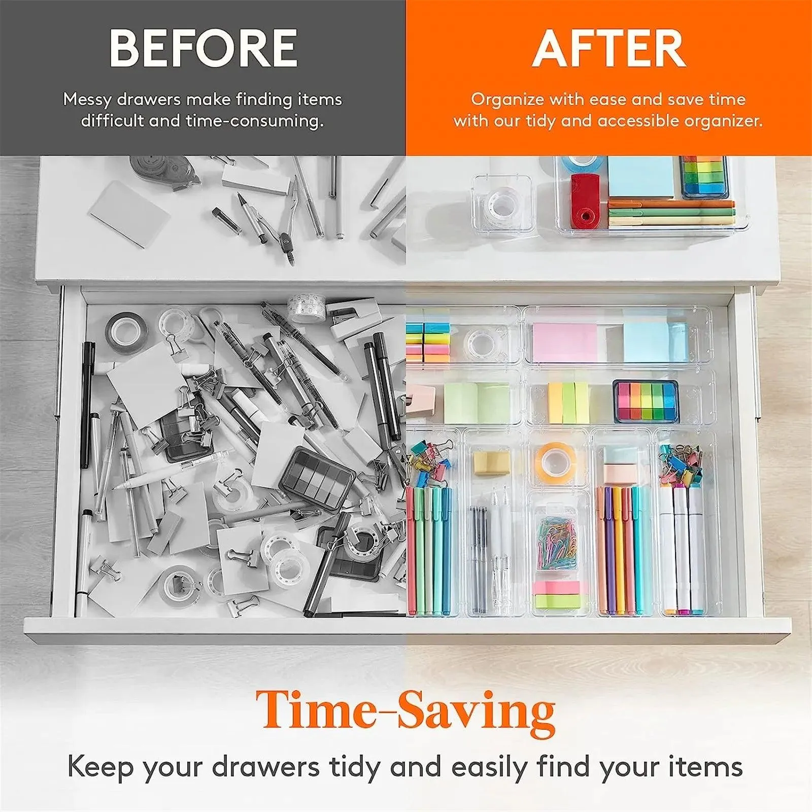 Clear Plastic Drawer Organizers Set