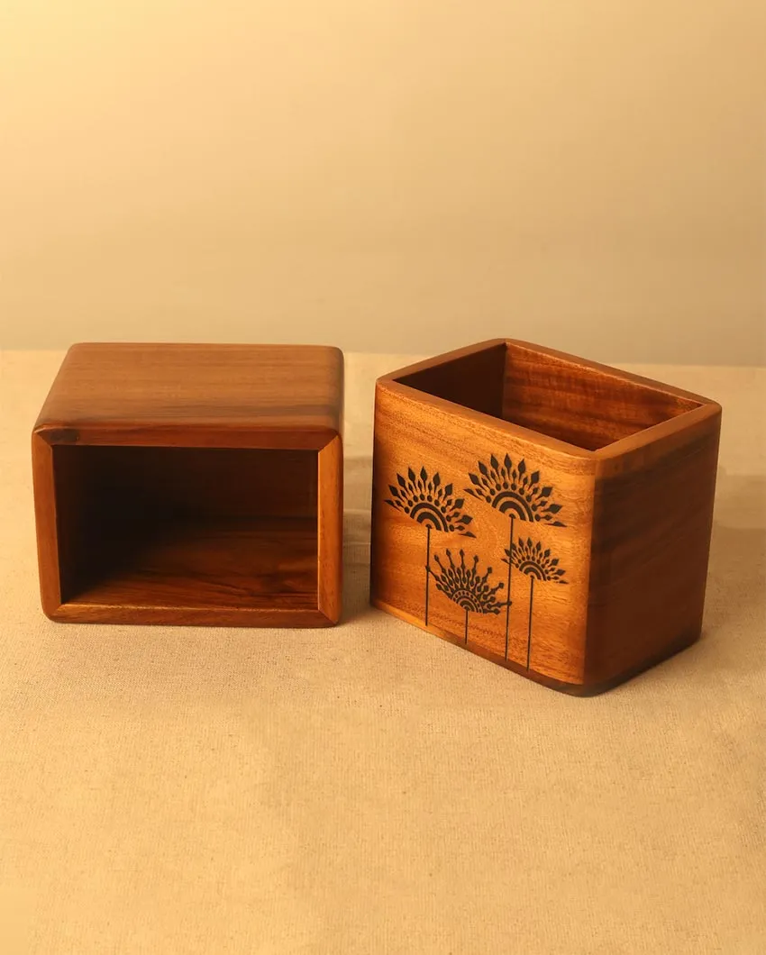 Compact Teak Wood Spoon Holder | Single | 4.75 x 3.5 x 4 inches