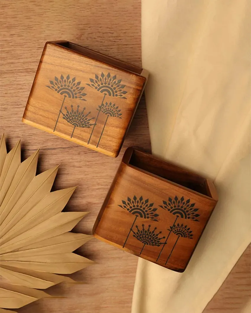 Compact Teak Wood Spoon Holder | Single | 4.75 x 3.5 x 4 inches