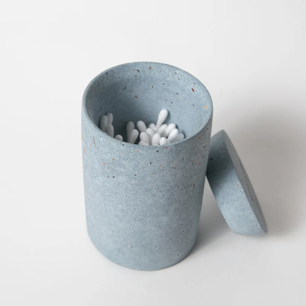 Cotton Swab Holder, Light Blue Terrazzo
