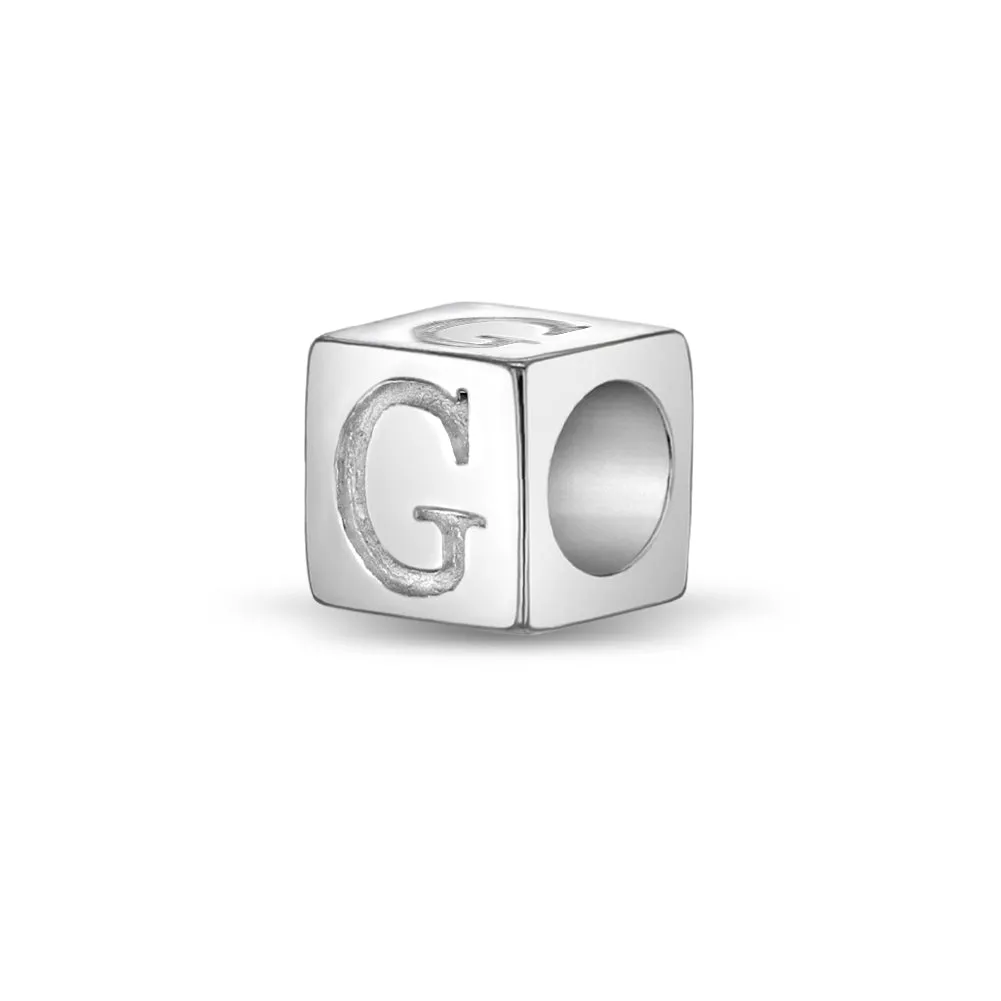 Cube Letter Kids / Children's / Girls for Charm Bracelet - Sterling Silver